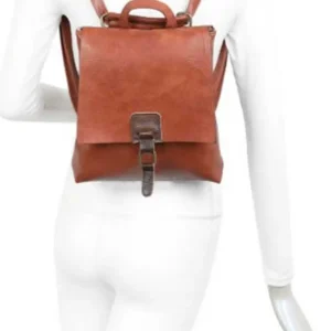 Retro Style Buckle Closure Faux Leather Backpack - Image 7