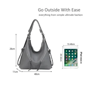 Stylish Faux Leather Large Convertible Shoulder Backpack - Image 2