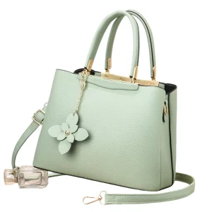 Elegant Flower Charm Structured Tote Shoulder Bag