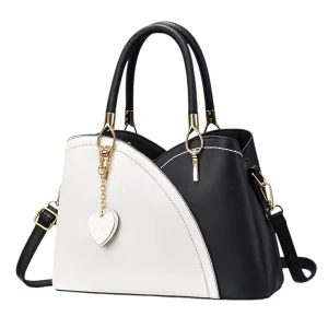 Curved Panel Heart Pendant Charm Structured Shoulder Bag