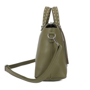 Stitched Studded Top Handle Shoulder Crossbody Bag - Image 3