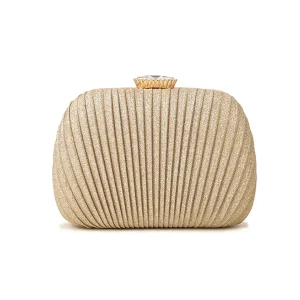 Diamante Crystal Clasp Pleated Shell Clutch Evening Bag