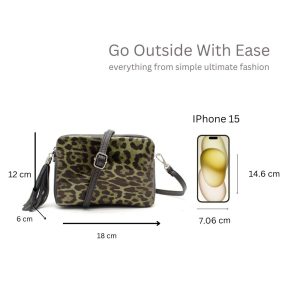 Italian Genuine Leather Leopard Print Tassel Charm CrossbodyBag - Image 3