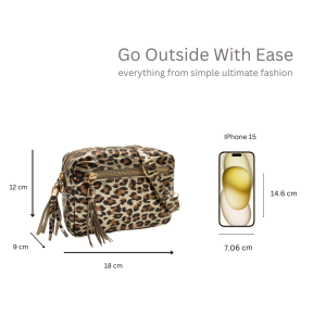 Genuine Italian Leather Metallic Leopard Print Crossbody Bag - Image 2