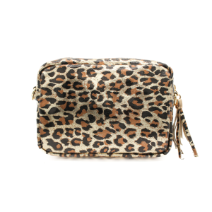 Genuine Italian Leather Metallic Leopard Print Crossbody Bag - Image 3