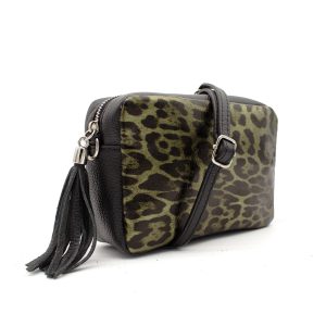 Italian Genuine Leather Leopard Print Tassel Charm CrossbodyBag - Image 2