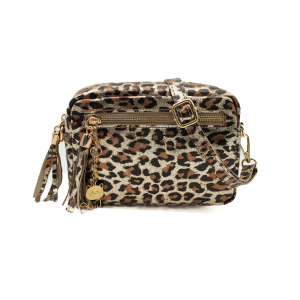 Genuine Italian Leather Metallic Leopard Print Crossbody Bag - Image 1