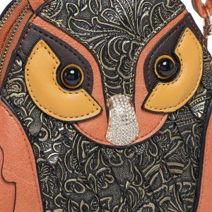 Intricate Embossed Rhinestone Accents Owl Shaped Handbag - Image 5