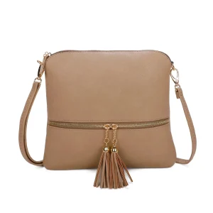 Elegant Tassel Accent Adjustable Strap Crossbody Handbag