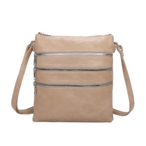 Triple Zipper Design Compact Faux Leather Crossbody Bag