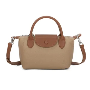 Dual-Tone Design Compact Genuine Leather Handbag
