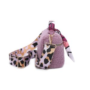 Scarf Accent Adjustable Strap Textured Handbag - Image 3
