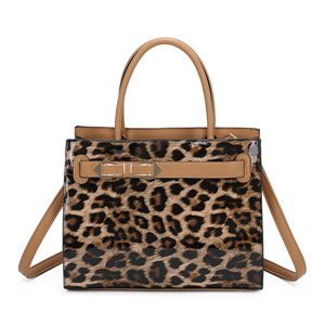 Structured Design Elegant Leopard-Print Tote Handbag