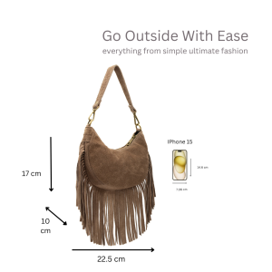 Small Genuine Italian Suede Fringed Crossbody Shoulder Bag - Image 3