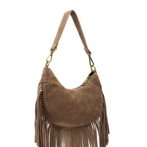 Small Genuine Italian Suede Fringed Crossbody Shoulder Bag - Image 1