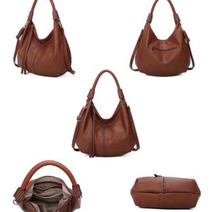 Braided Handle Classic Slouchy Shoulder Bag - Image 3