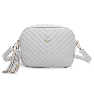Bee Charm Tassel Accent Elegant Quilted Crossbody Bag