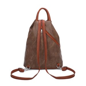 Multiple Zipper Pockets Vintage Style PU Backpack - Image 4