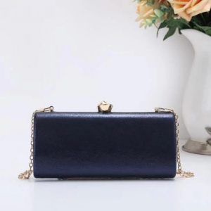 Chain Strap Sleek Metal Accent Elegant Evening Clutch - Image 3