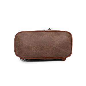 Multiple Zipper Pockets Vintage Style PU Backpack - Image 6