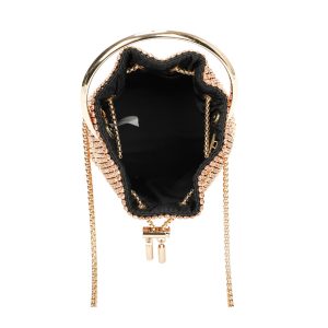 Chain Strap Metal Handle Rhinestone Bucket Handbag - Image 5