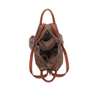 Multiple Zipper Pockets Vintage Style PU Backpack - Image 5