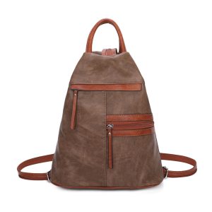 Multiple Zipper Pockets Vintage Style PU Backpack - Image 1