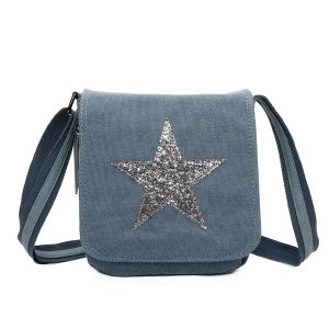 Glitter Star Detail Canvas Crossbody Messenger Bag - Image 1
