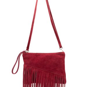 Small Multi-Functionla Fringe Italian Suede Leather Wristlet Purse Bag Crossobody Handbag