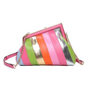 Chain Strap Colorful Striped Crossbody Clutch Bag