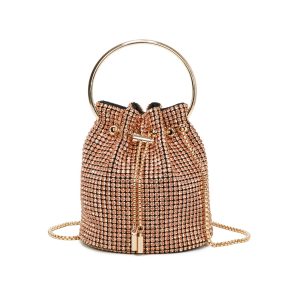 Chain Strap Metal Handle Rhinestone Bucket Handbag