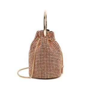 Chain Strap Metal Handle Rhinestone Bucket Handbag - Image 3