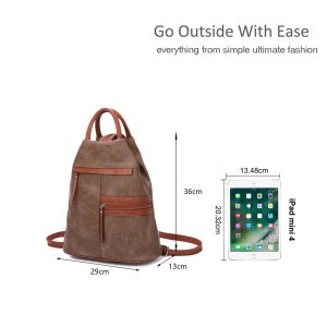 Multiple Zipper Pockets Vintage Style PU Backpack - Image 2