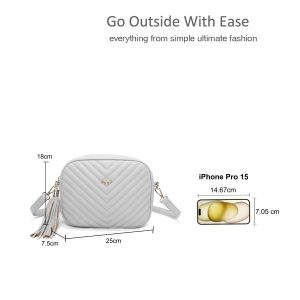 Bee Charm Tassel Accent Elegant Quilted Crossbody Bag - Image 2