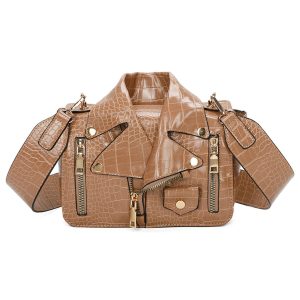 Stylish Crocodile-Embossed Biker Jacket Shoulder Handbag - Image 1