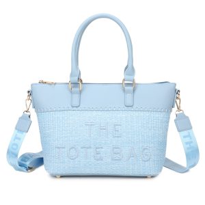 Stylish Chic Two-Tone Straw Faux-Leather Tote Bag