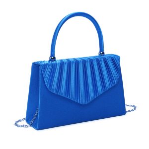 Snap Closure Chain Strap Pleated Evening Clutch Bag - Image 1
