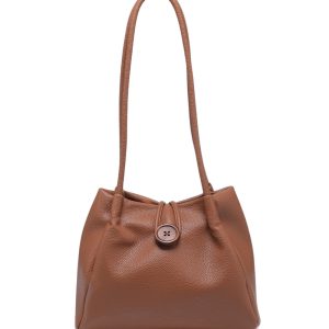 Stylish Button Closure Shoulder Bag with Inner Zipper Pocket & Long Straps - Image 1