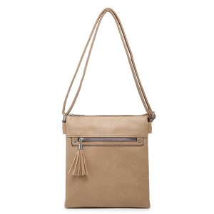 Slim PU Leather Tassel Charm Crossbody Shoulder Bag