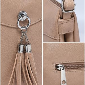 Slim PU Leather Tassel Detail Crossbody Shoulder Bag - Image 5