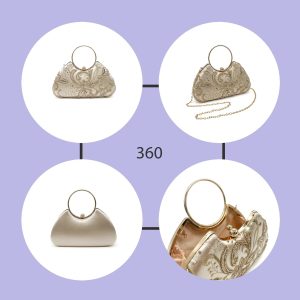 Floral Beading Embellished Round Handle Clutch Purse - Image 3