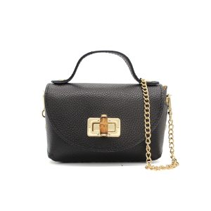 Genuine Italian Leather Crossbody Bag with Chain Strap and Twist Lock Closure - Image 6