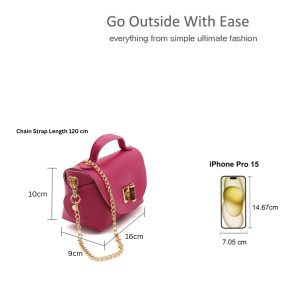 Genuine Italian Leather Crossbody Bag with Chain Strap and Twist Lock Closure - Image 2