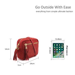 Casual Italian Genuine Suede Crossbody Bag with Tassel Zipper Closure - Image 2