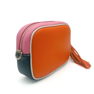 Italian Leather Colorblock Crossbody Camera Bag with Tassel - Image 6