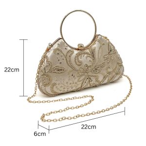 Floral Beading Embellished Round Handle Clutch Purse - Image 2