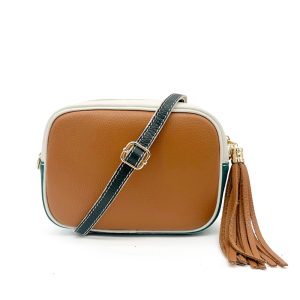 Italian Leather Colorblock Crossbody Camera Bag with Tassel - Image 10