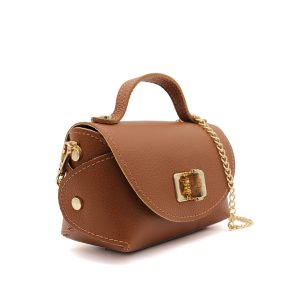 Genuine Italian Leather Crossbody Bag with Chain Strap and Twist Lock Closure - Image 9