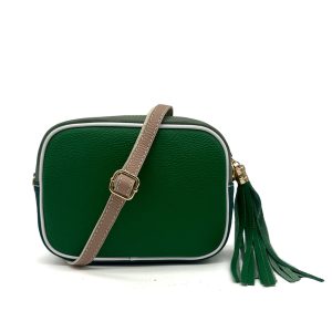 Italian Leather Colorblock Crossbody Camera Bag with Tassel - Image 12