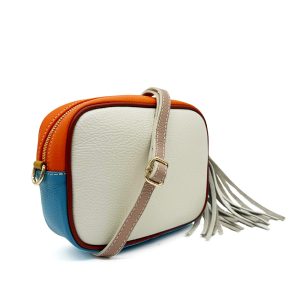 Italian Leather Colorblock Crossbody Camera Bag with Tassel - Image 9
